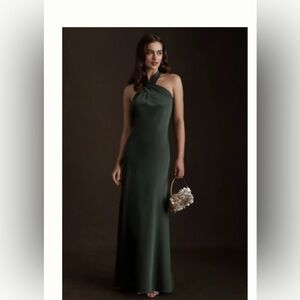 BHLDN Green Satin Maxi Dress